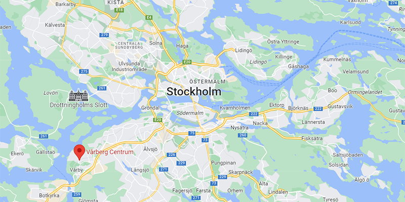 Kartbild med kartnål vid Hässelby Gård