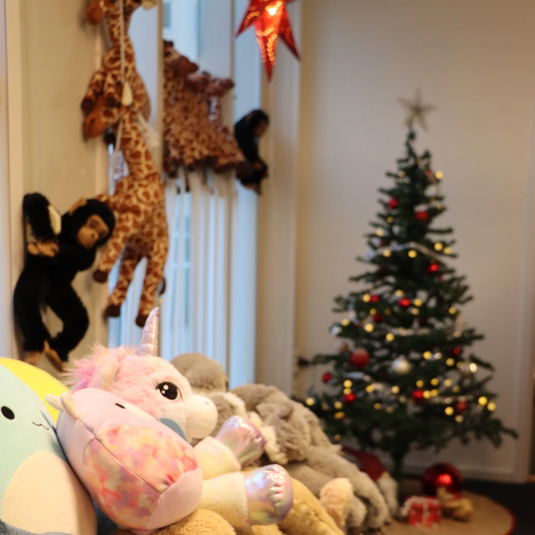 Bild på julklappar i julklappsbutiken.