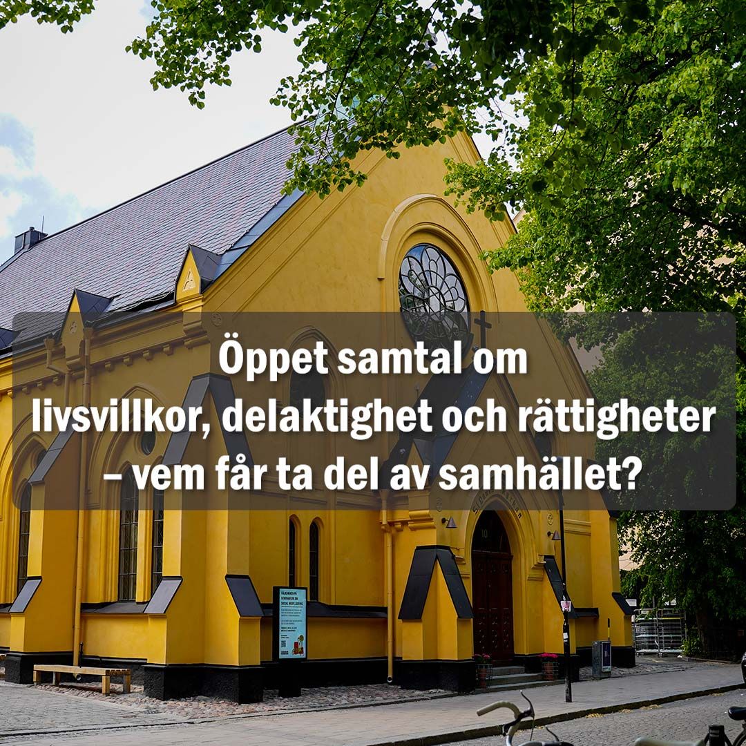 Bild på Mötesplats Mariatorget med text om öppet samtal om sociala rättigheter