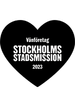 Ett svart hjärta med texten vänföretag Stockholms Stadsmission 2023