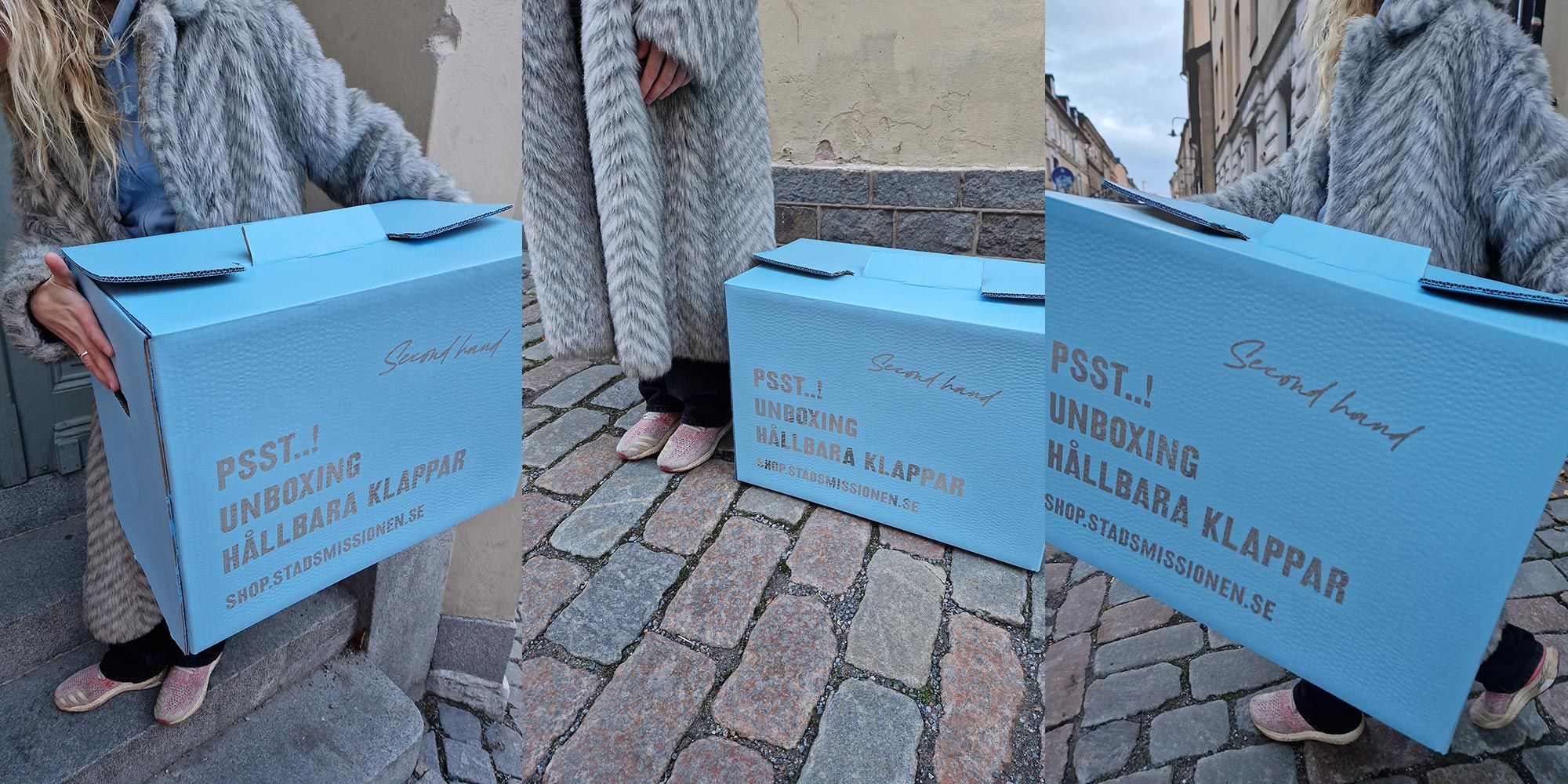 Flyttlåda med texten "Hållbara klappar".