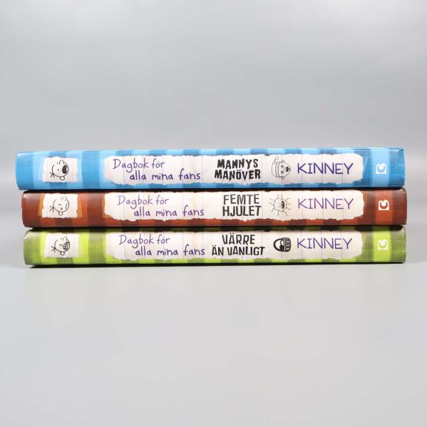 Ryggarna på tre böcker: Dagbok för alla mina fans 6-8, liggande staplade