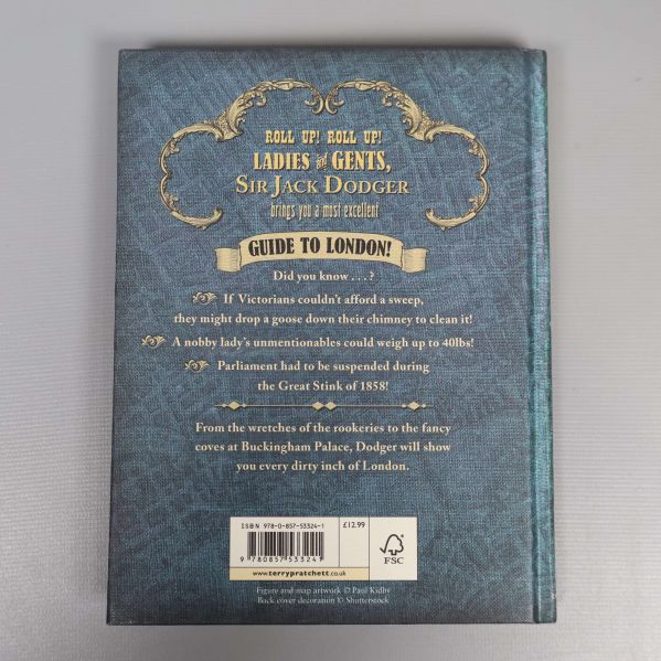 Baksida av Dodger's Guide to London med text och ISBN