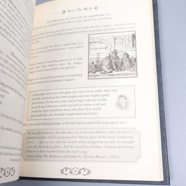 Uppslag i Dodger's Guide to London med text och illustration