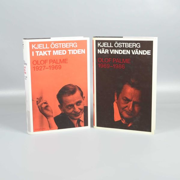 Två böcker om Olof Palme av Kjell Östberg med porträtt på omslagen