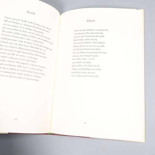 Uppslag ur Provliv 1-10 med dikten Modell och Fiktion, tydlig text