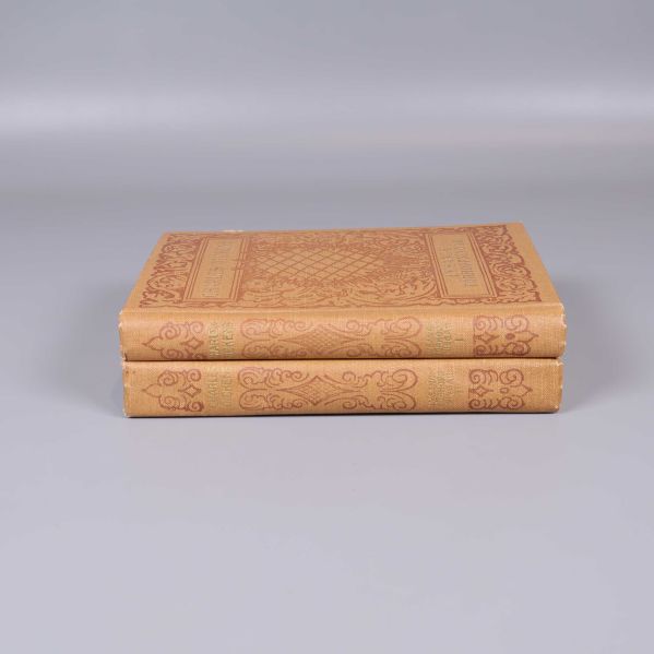 Ryggen på två böcker med guldfärgade detaljer