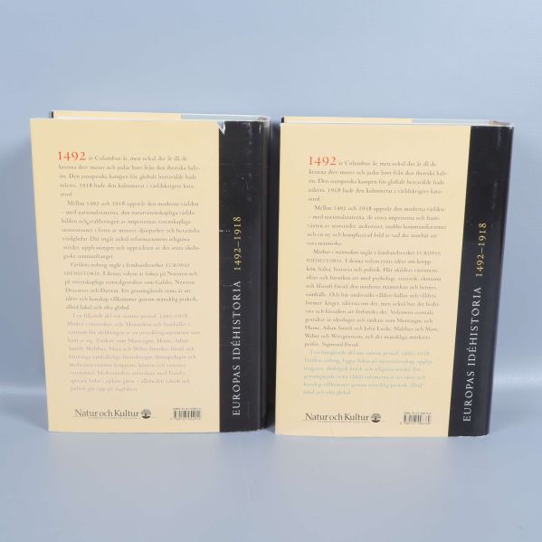 Baksida på båda böckerna ur serien Europas idéhistoria