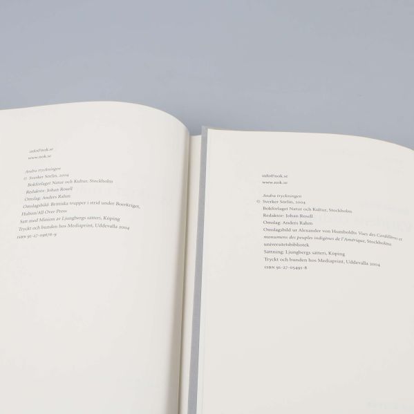 Copyrightsida med ISBN-nummer och tryckinformation för båda böckerna