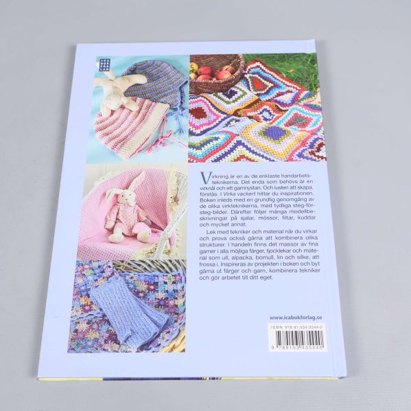 Baksida av boken Virka vackert med färgglada virkprojekt