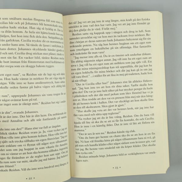 Uppslag från boken Drömmar ur snö med svensk text på sidorna 22 och 23