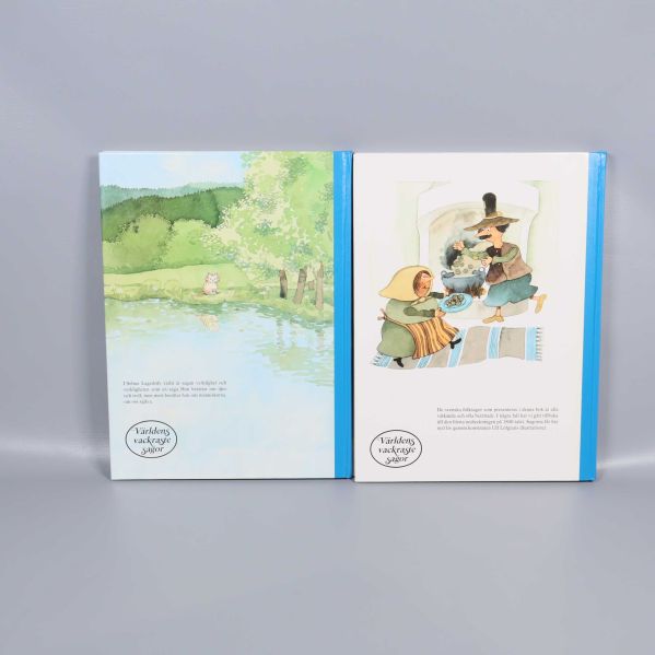 Baksidan av böckerna Selma Lagerlöf berättar och Guldäpple med silverblad med illustrationer