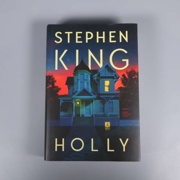 Framsidan av boken Holly med illustrerat hus i kvällsljus
