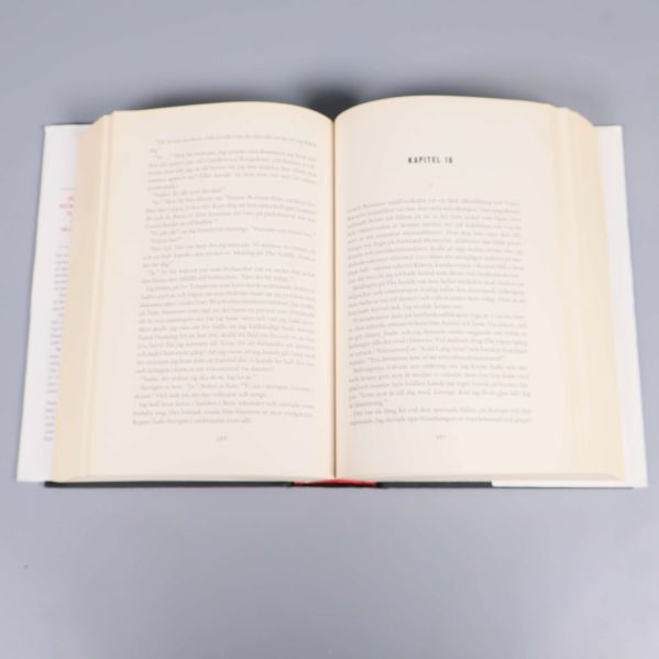 Uppslag i boken 22/11 1963 öppnad på kapitelsida med svensk text