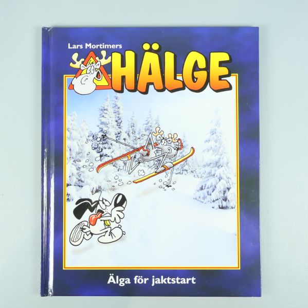 Framsidan av boken Hälge: Älga för jaktstart med snölandskap och karaktärer