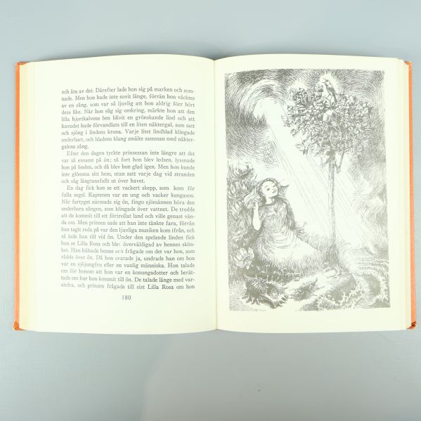Uppslag med text och illustration ur Svenska folksagor