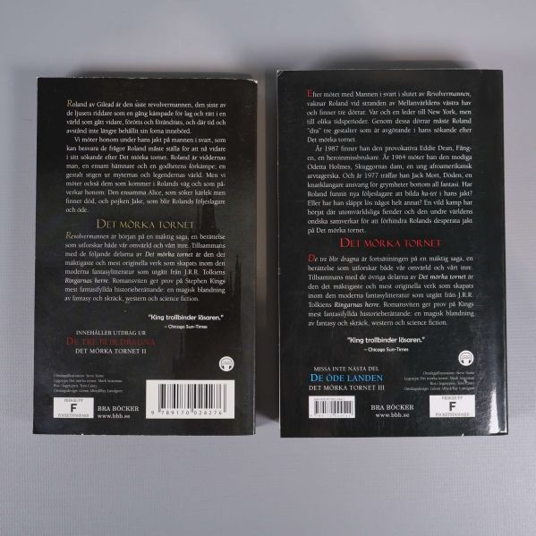 Baksidor av båda böckerna med beskrivningar och ISBN-nummer