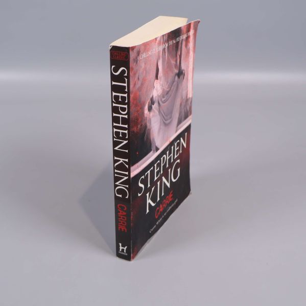 Carrie av Stephen King sedd snett framifrån med synlig rygg