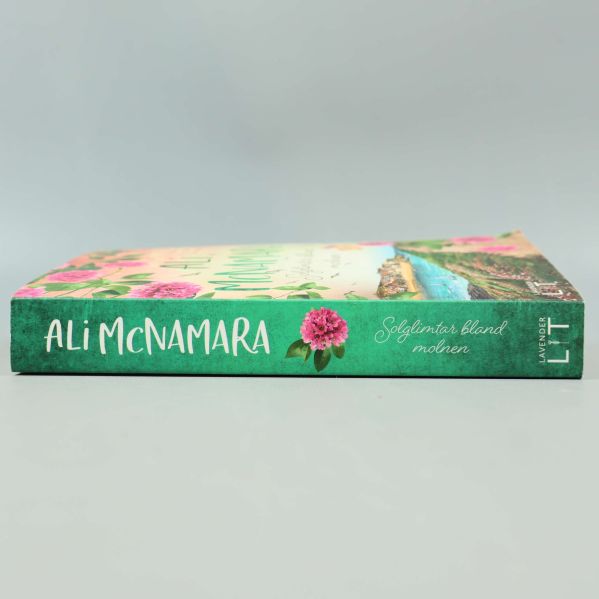 Bokrygg på Solglimtar bland molnen med titel och författare