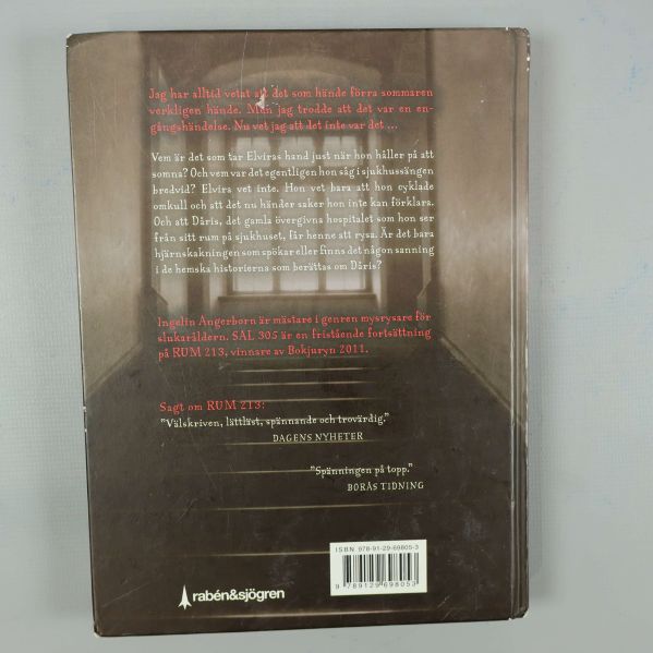 Baksida av boken Sal 305 med beskrivande text, citat och ISBN