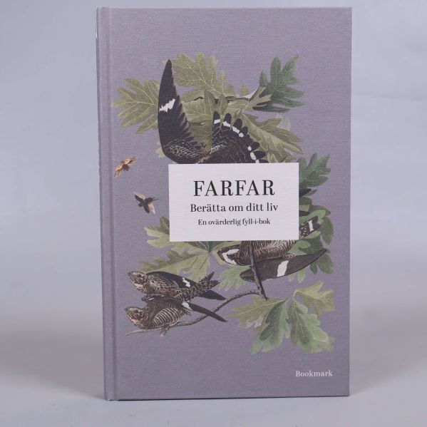 Fyll-i-bok med omslaget Farfar – Berätta om ditt liv, naturinspirerad illustration