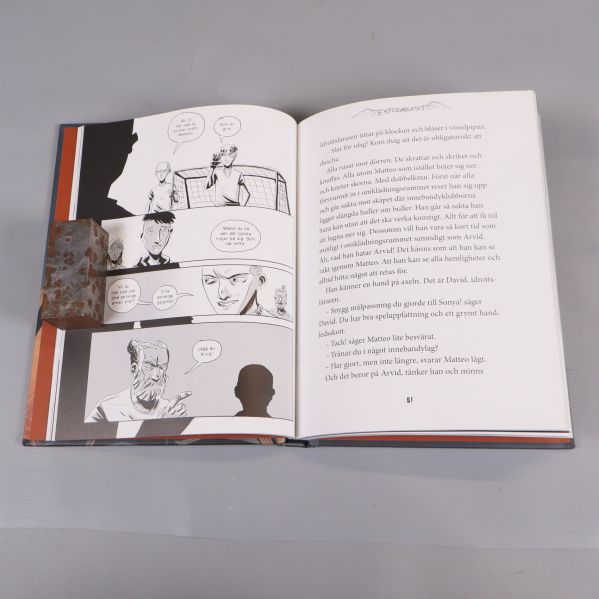 Uppslag ur en Mutanterna-bok med serierutor och text