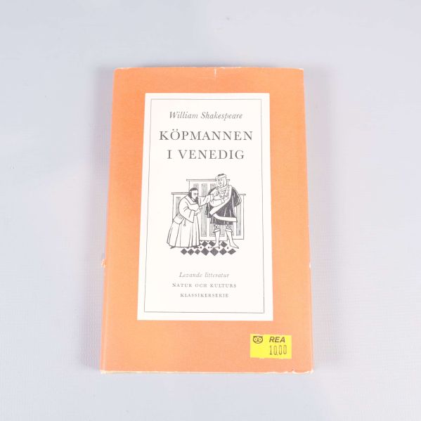 Framsidan av boken Köpmanen i Venedig med grafisk illustration