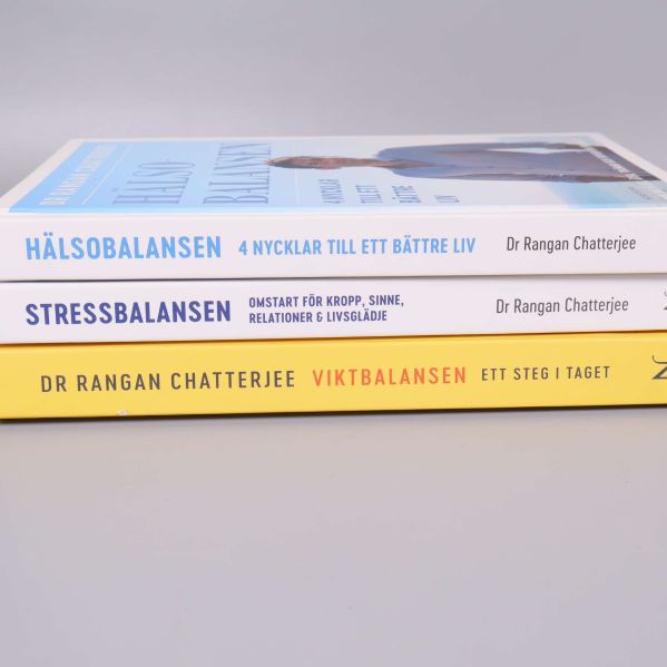 Bokryggar på Hälsobalansen, Stressbalansen och Viktbalansen staplade