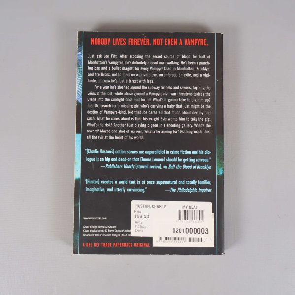 Baksidan av boken My dead body med sammanfattning och streckkod