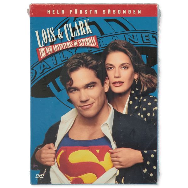 Framsida av Lois & Clark TV-seriebox med karaktärerna och Superman-logotyp