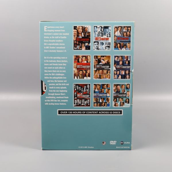 Baksidan av Grey's Anatomy DVD box med säsongsinformation
