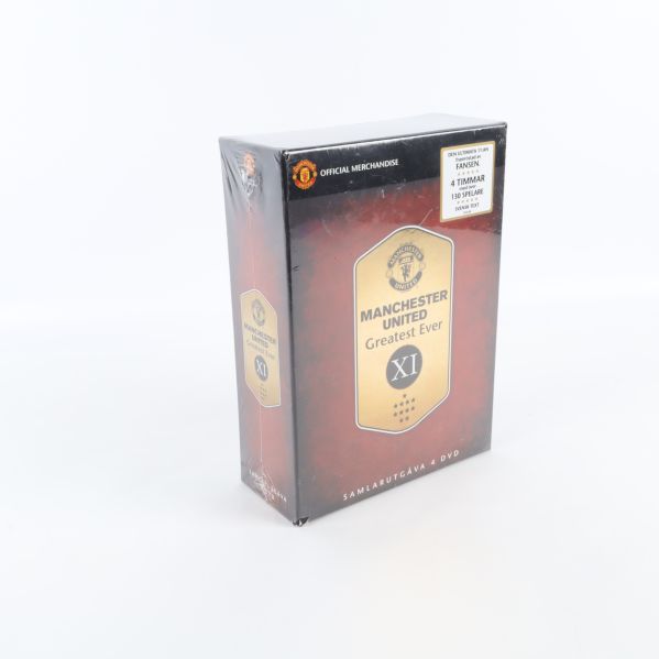Manchester United Greatest Ever box i rödsvart med guldfärgad etikett