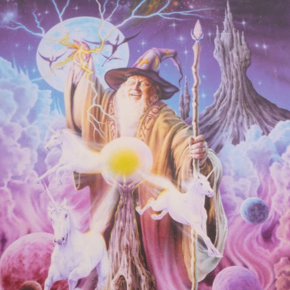 Närbild på pusslets illustration av trollkarl