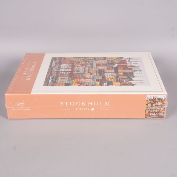 Sida av pusselboxen med Stockholm och 1000 bitar