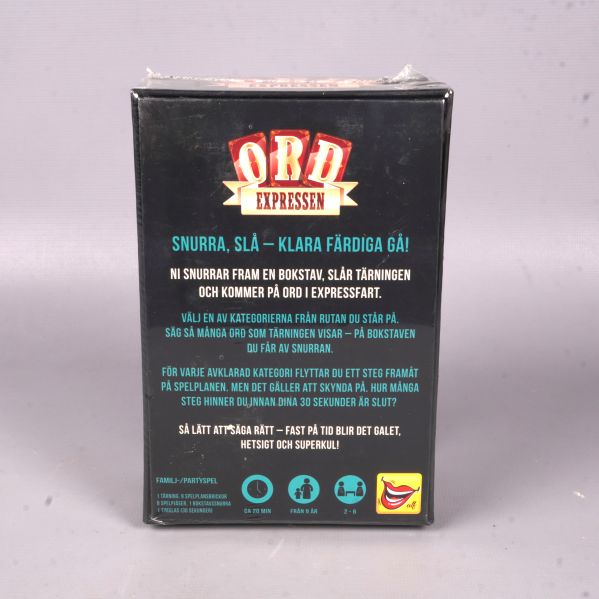 Baksidan av Ord Expressen med spelbeskrivning och regler