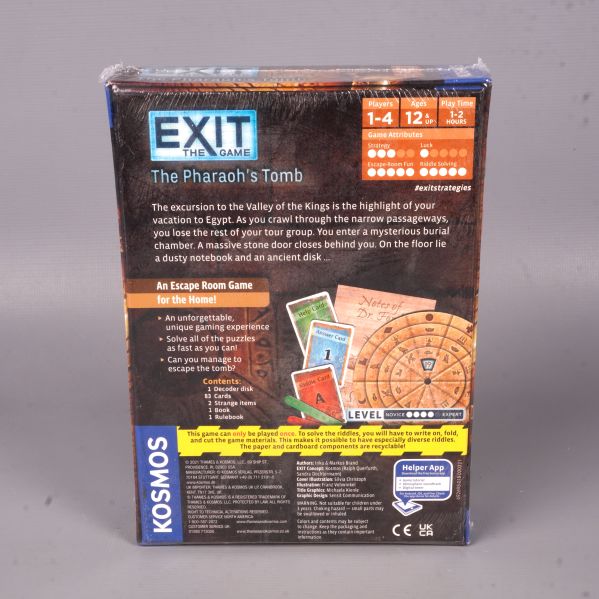 Baksida av Exit The Pharaoh's Tomb med information och komponentbilder