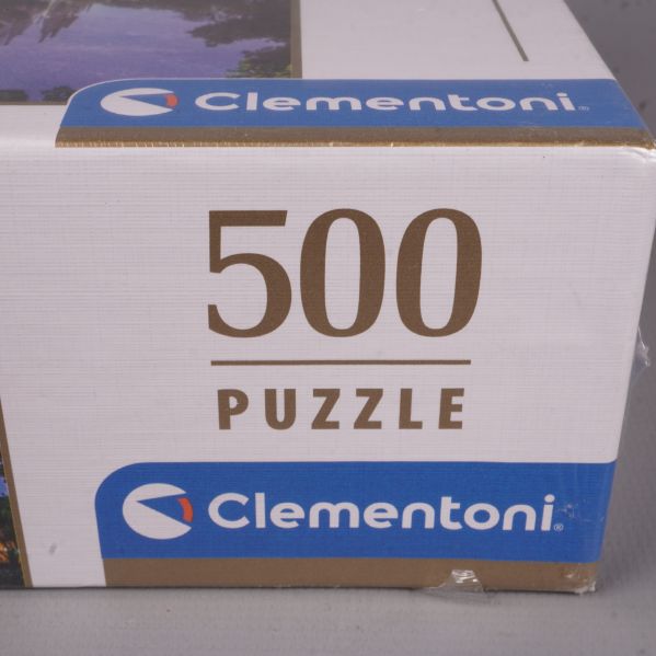 Närbild av Clementoni-pusselboxens 500-bitarsmärkning