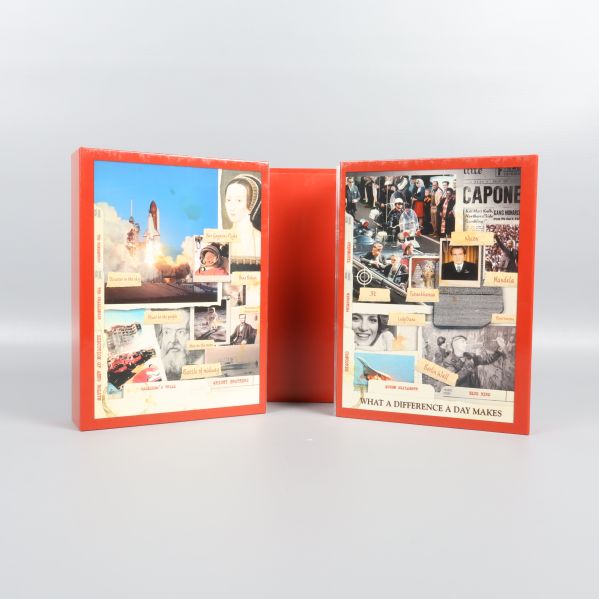 DVD-box inuti med färgglada historiska bilder