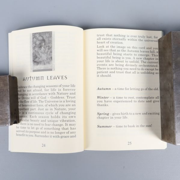 Uppslagen guidebok på engelska med text och illustration