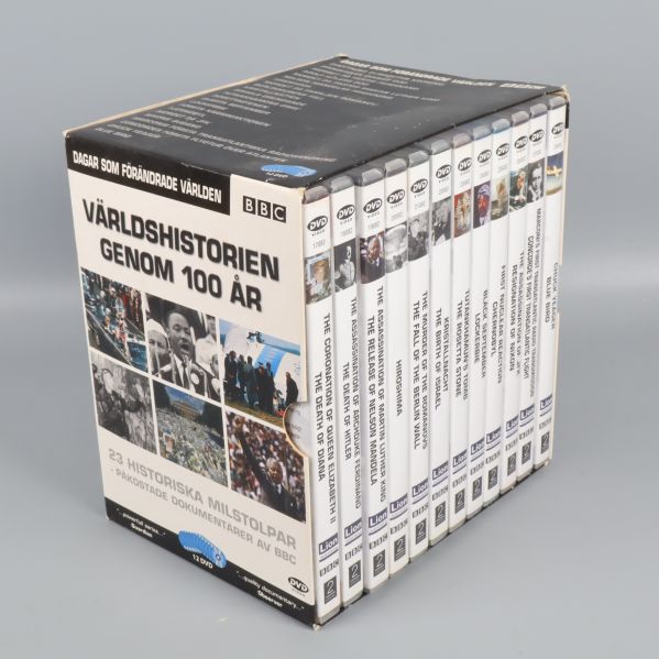 DVD-box och tolv fodral till Världshistorien genom 100 år