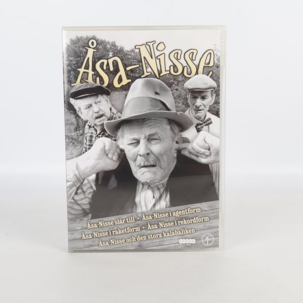 Framsidan av DVD-box med Åsa-Nisse och klassiskt svartvitt omslag