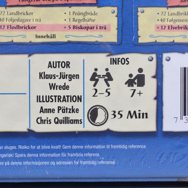 Detaljbild på baksidan med spelskapare, antal spelare och speltid