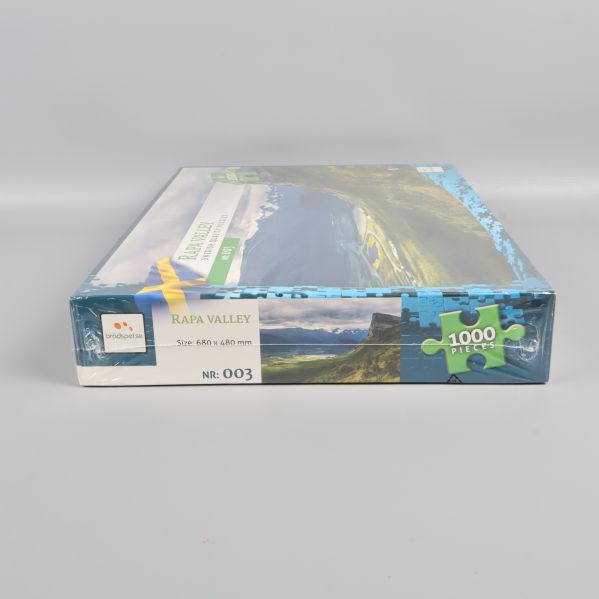 Pusselask med motivet Rapa Valley och bitinformation