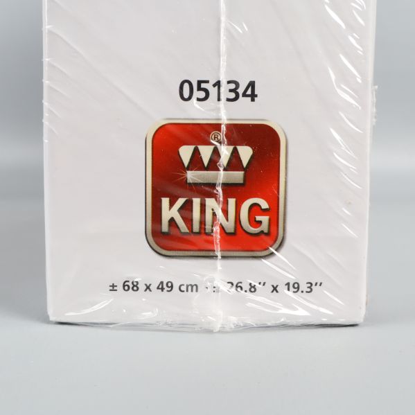 King logotyp och mått på sidan av pusselask