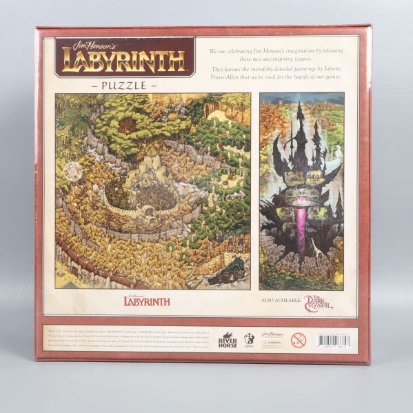 Baksida av Labyrinth pussellådan med motivöversikt