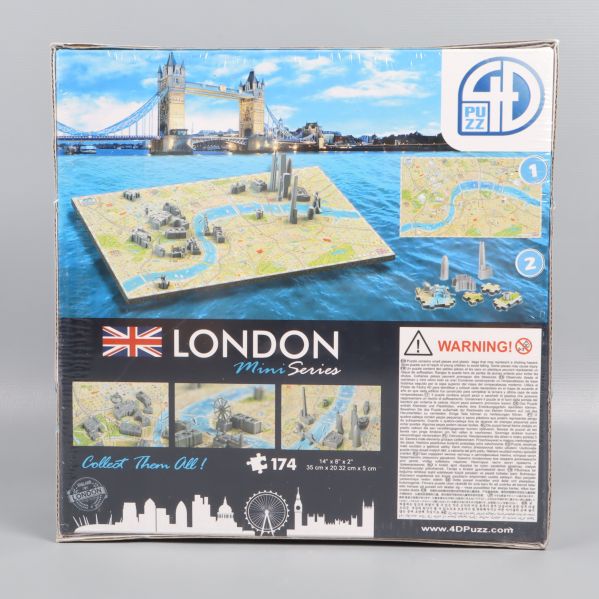 Baksidan av London 3D-pussel med byggsteg och produktinfo
