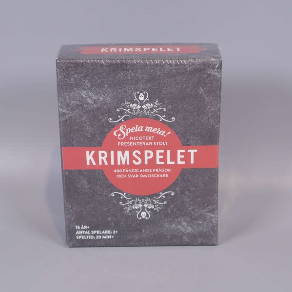 Framsidan av Krimspelet med röd etikett och text