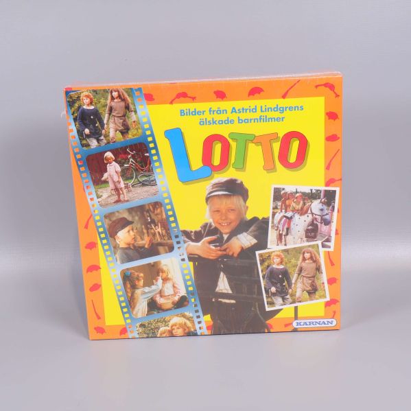 Framsidan av Lotto spel med bilder från Astrid Lindgrens filmer