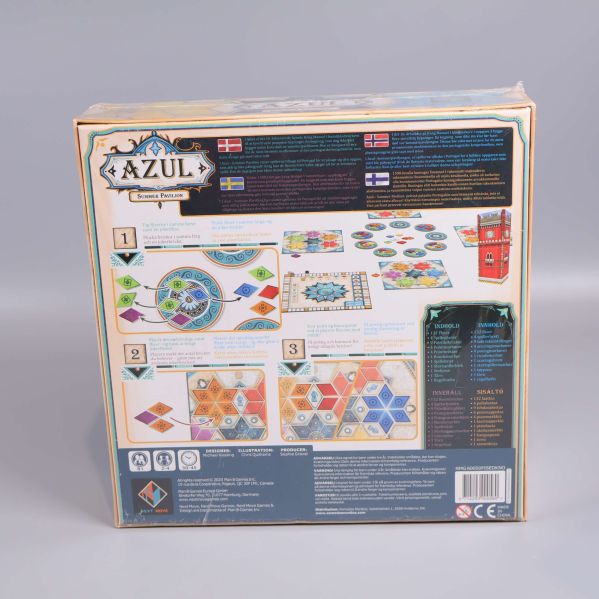 Baksidan av Azul Summer Pavilion brädspel med bilder och instruktioner