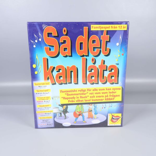 Framsidan av spelkartongen Så det kan låta med färgglad grafik